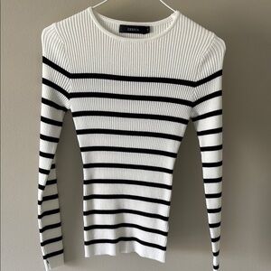 ZESICA Black and White Striped Sweater